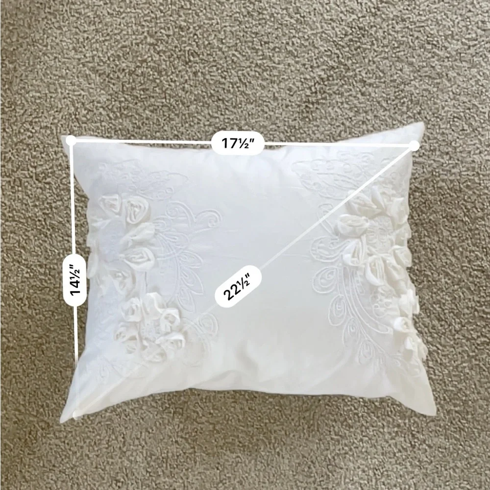 DKNY White 3D Floral Rosette Textured Lumbar Throw Pillow Accent Coastal